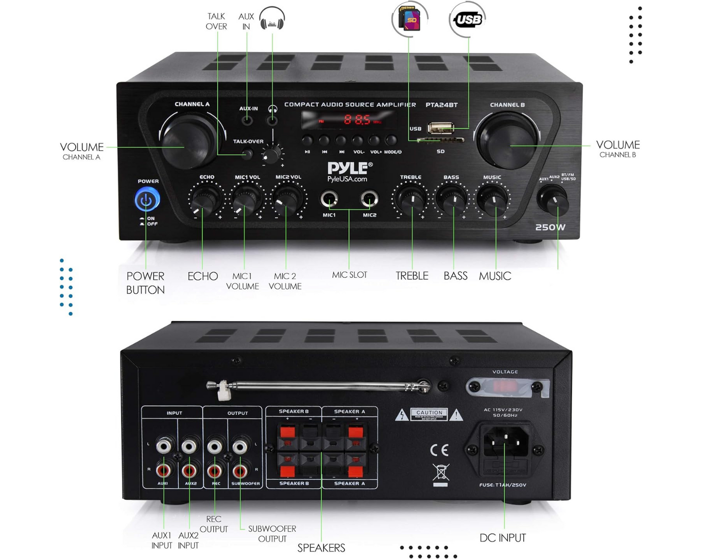Amplificador Pyle PTA24BT