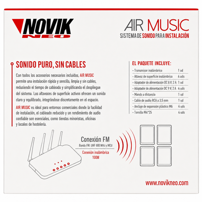Kit Musica Ambiental 4 Parlantes Inalambrico Novik