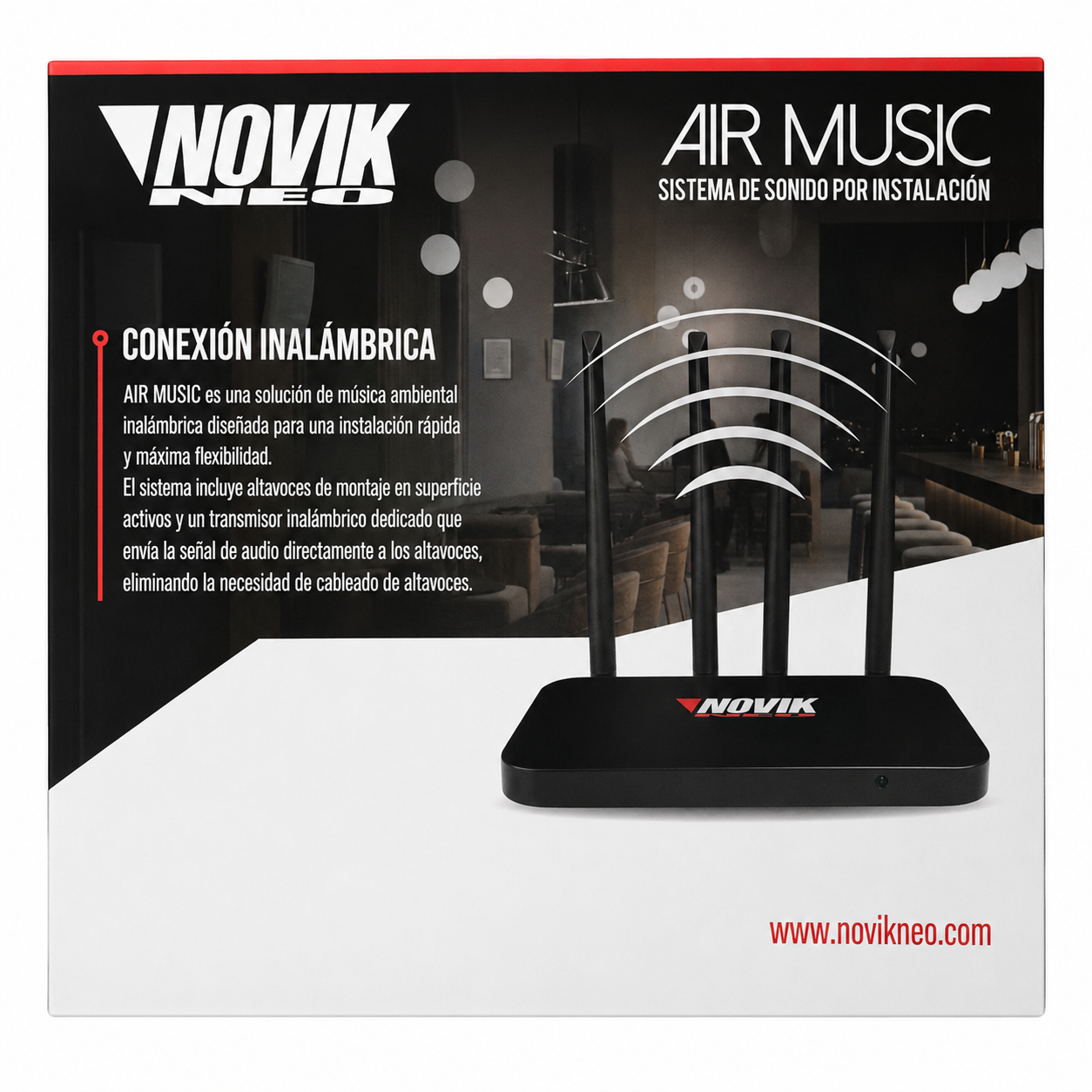 Kit Musica Ambiental 4 Parlantes Inalambrico Novik