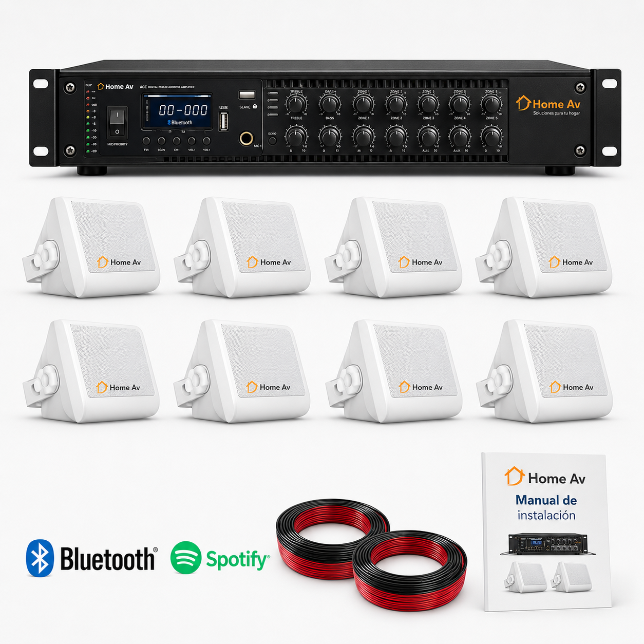 Kit Música Ambiental 8 Parlantes Reforzado