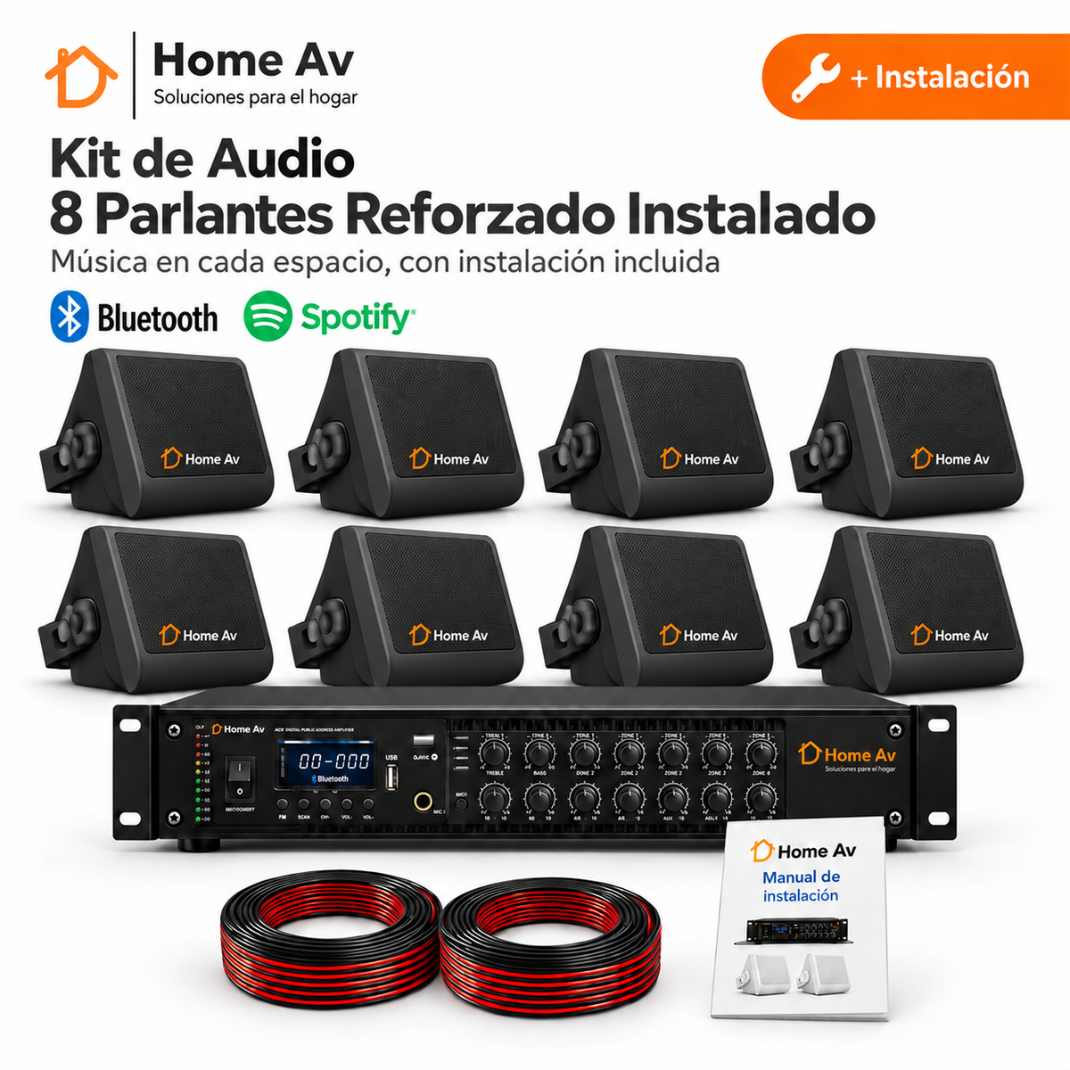 Kit Música Ambiental 8 Parlantes Reforzado Instalado