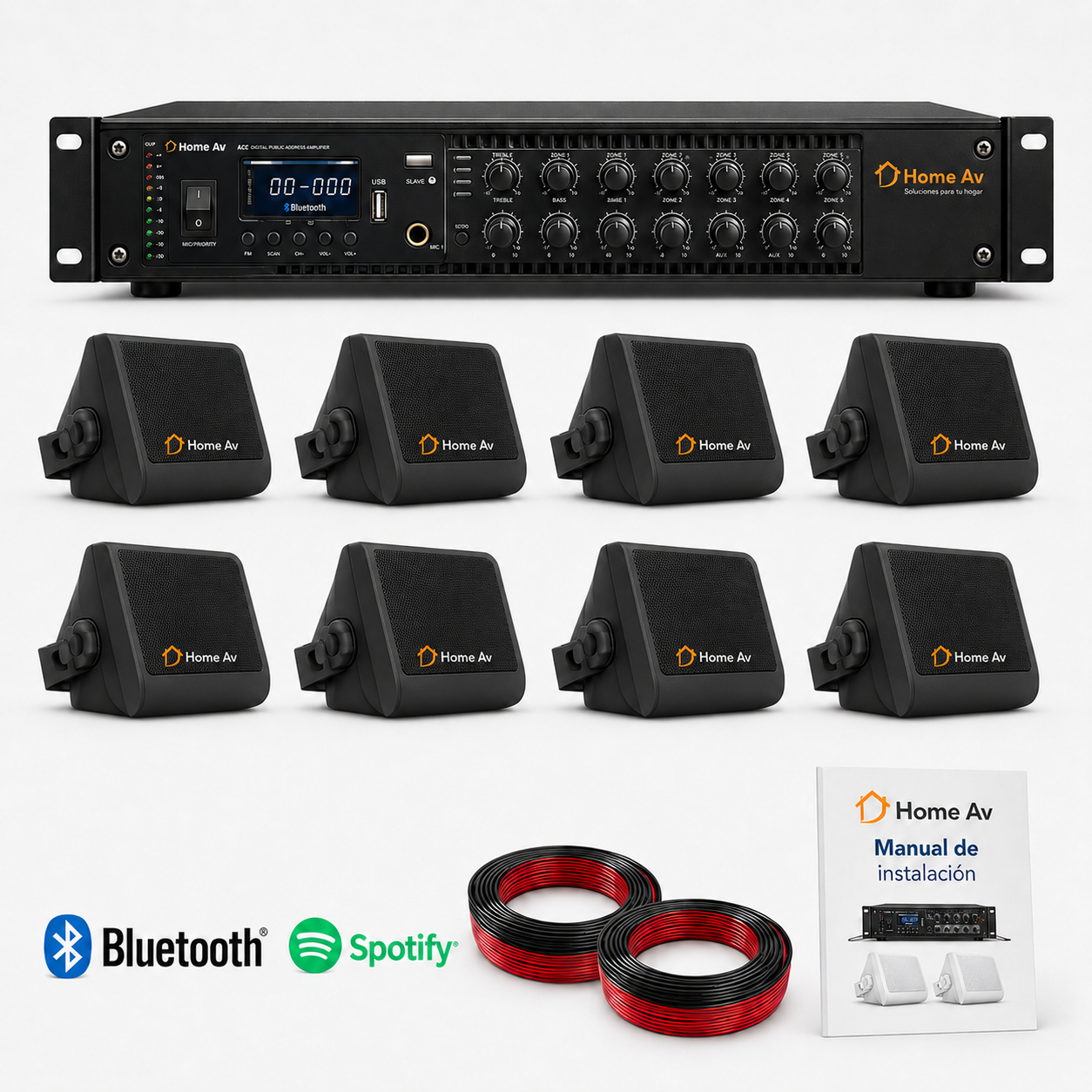 Kit Música Ambiental 8 Parlantes Reforzado