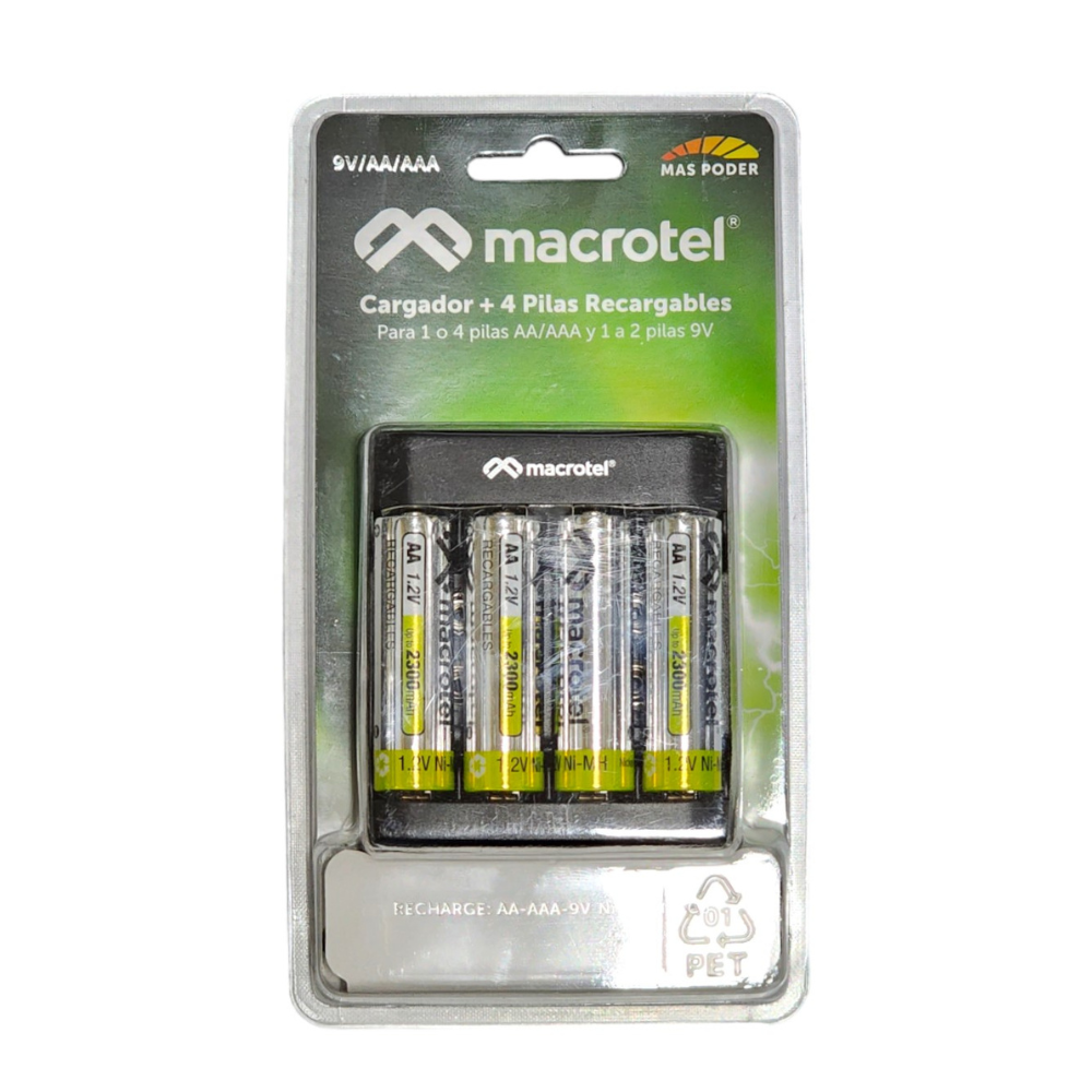 Cargador De Pilas Macrotel + 4 Pilas AA 2300ma