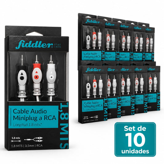 Set 10u Cable Audio Y Mini Jack (3.5mm) A Rca 1.8mts Fiddler